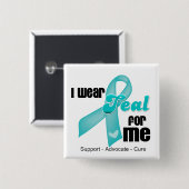 I衣服ティール（緑がかった色）リボン 缶バッジ (正面&裏面)