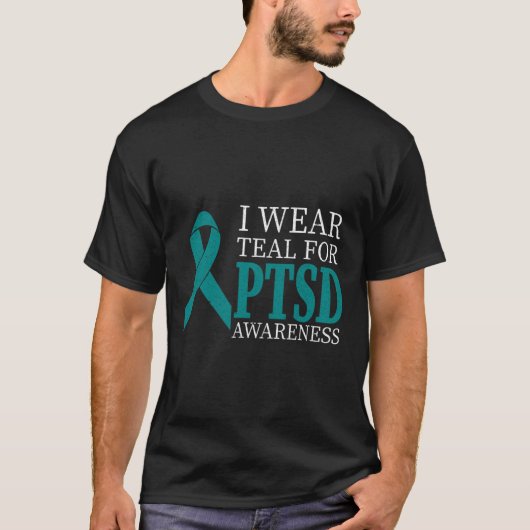 I衣服ティール（緑がかった色）リボンPtsd -ストレス認識度月G Tシャツ (正面)