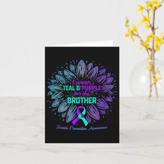 I衣服ティール(緑がかった色)紫ブラザー自殺防止 カード (黄色い花)