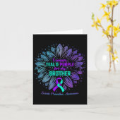I衣服ティール（緑がかった色）紫ブラザー自殺防止 カード (黄色い花)
