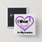 I衣服パープルハートリボン – おばあちゃん 缶バッジ (正面&裏面)