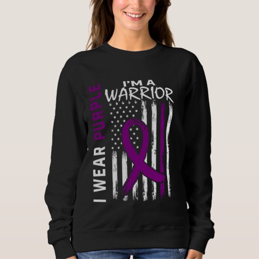 I衣服パープルI'm a Warrior Alzheimers認識度U スウェットシャツ (正面)