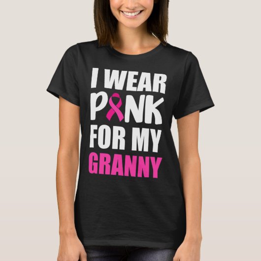 I衣服ピンクばあちゃんピンクリボン乳癌A Tシャツ (正面)