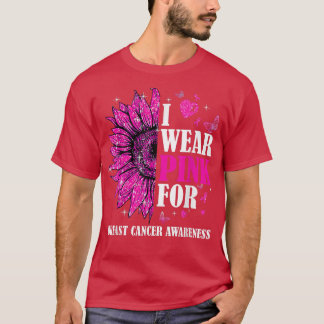 I衣服ピンク乳がん認識度ひまわり Tシャツ