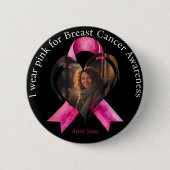 I衣服ピンク乳がん認識度写真 缶バッジ (正面)