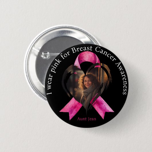 I衣服ピンク乳がん認識度写真 缶バッジ (正面&裏面)