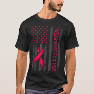 I衣服ピンク彼女の乳がんリボンのフラグ Tシャツ