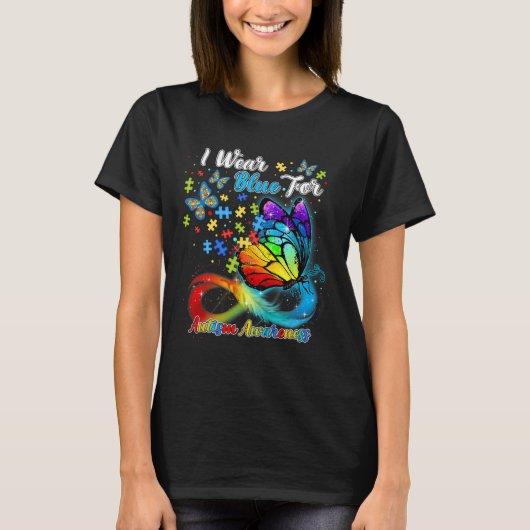 I衣服ブルーの自閉症啓発ヶ月バタフライC Tシャツ (正面)