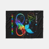 I衣服ブルーの自閉症啓発ヶ月男性女性K フリースブランケット (正面(横))