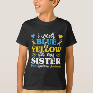 I衣服ブルーイエロー私の妹ダウン症候群Bro Tシャツ