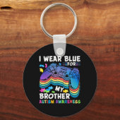I衣服ブルー私の兄の自閉症意識ボーイズV キーホルダー (正面)