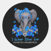 I衣服ブルー糖尿病認識度ゾウ戦士族 ラウンドシール (正面)