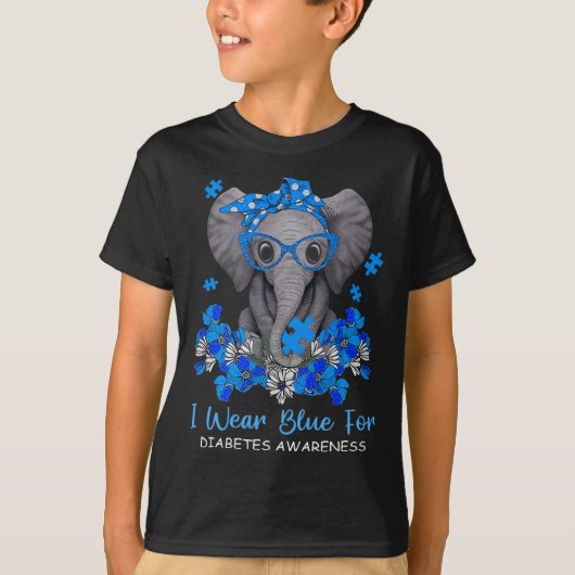 I衣服ブルー糖尿病認識度ゾウ戦士族 Tシャツ (正面)