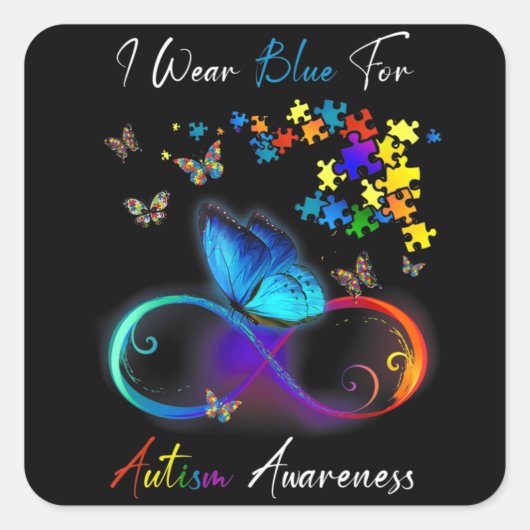 I衣服ブルー自閉症意識シャツパズルママ スクエアシール (正面)