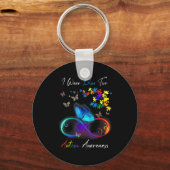 I衣服ブルー自閉症意識パズルママパパK キーホルダー (正面)