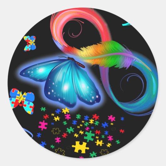 I衣服ブルー自閉症意識 – 自閉症意識 ラウンドシール (正面)