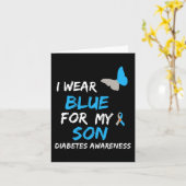 I衣服ブルーfor私の息子の糖尿病認識度リボンB カード (黄色い花)