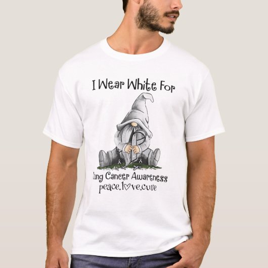 I衣服ホワイト肺がん認識度平和愛 Tシャツ (正面)