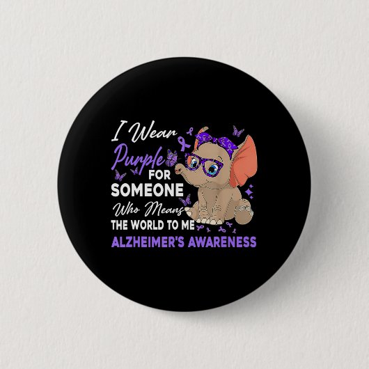 I衣服リボンパープルエレファントキュートアルツハイマーAWA 缶バッジ (正面)