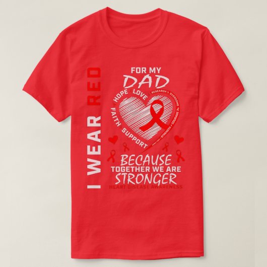 I衣服レッド用パパハート病認識度リブ Tシャツ (デザイン正面)