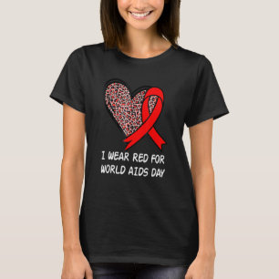 I衣服レッドfor World Aids Day Leopardハート&Re Tシャツ