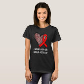 I衣服レッドfor World Aids Day Leopardハート&Re Tシャツ (正面フル)