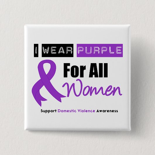 I衣服紫リボン女性家庭内暴力 缶バッジ (正面)