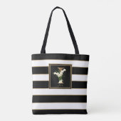 i金ゴールドフローラモノグラム |白黒金ゴールドストライプ トートバッグ (裏面)