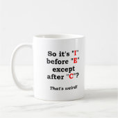 「I」の前に「E」 Funny Mug コーヒーマグカップ (左)
