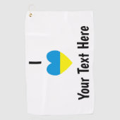 I (ウクライナ国旗のハート)あなたのテキスト ゴルフタオル (正面)