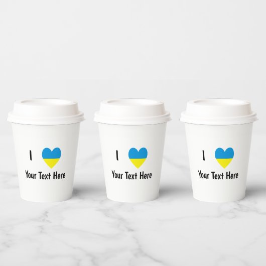 I (ウクライナ国旗のハート)あなたのテキスト 紙コップ (複数)
