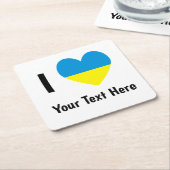 I (ウクライナ国旗のハート)あなたのパーソナライズされた文字 スクエアペーパーコースター (アングル)