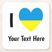 I (ウクライナ国旗のハート)あなたのパーソナライズされた文字 スクエアペーパーコースター (正面)