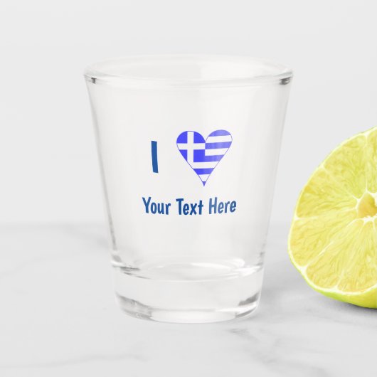 I (ギリシャ国旗のハート)あなたのテキスト ショットグラス (正面)
