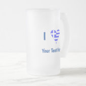 I (ギリシャ国旗のハート)あなたのテキスト フロストグラスビールジョッキ (正面右)