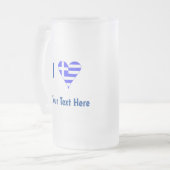 I (ギリシャ国旗のハート)あなたのテキスト フロストグラスビールジョッキ (正面左)