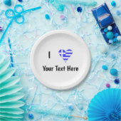 I (ギリシャ国旗のハート)あなたのテキスト ペーパープレート (パーティー)