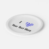 I (ギリシャ国旗のハート)あなたのテキスト ペーパープレート (アングル)
