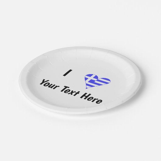 I (ギリシャ国旗のハート)あなたのテキスト ペーパープレート (アングル)