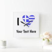 I (ギリシャ国旗のハート)テキスト スクエア壁時計 (ホーム)