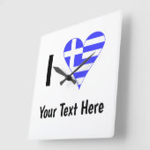 I (ギリシャ国旗のハート)テキスト スクエア壁時計 (傾斜)