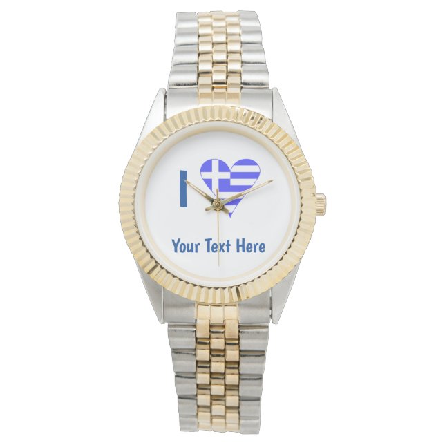 I (ギリシャ国旗のファンキーハート)青の個人用設定 腕時計 (正面)