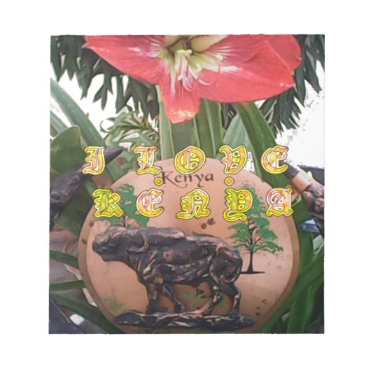 I (ハート)ケニアバッファローパッチ/プリント ノートパッド (正面)