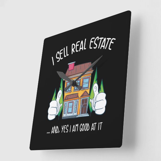 I.不動産実在を売る スクエア壁時計 (傾斜)