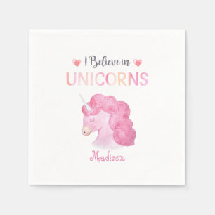 I 信じ in Unicorns Pink Name誕生日ガーリー スタンダードカクテルナプキン