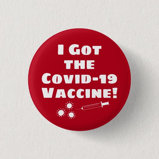 I 得 the Covid-19 Vaccine 予測できな Red 缶バッジ (正面)