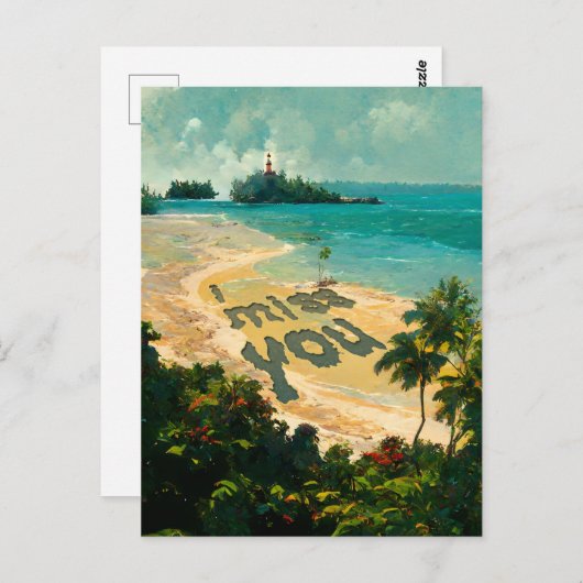 I 恋しく思 You -ビーチ横絵画景 ポストカード (正面/裏面)