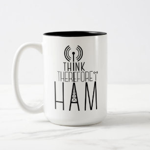 "I 考え So I HAM"アマチュアラジオのマグカップ ツートーンマグカップ