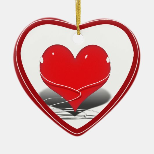I (聞赤いハート) セラミックオーナメント (正面)