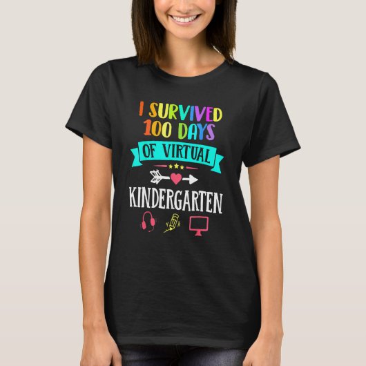 I 100生き延び日の仮想幼稚園ティーチ Tシャツ (正面)